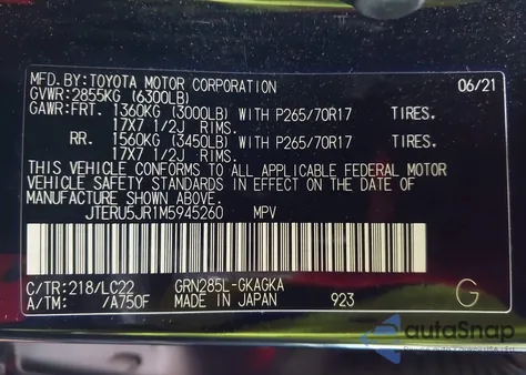 2021 Toyota 4Runner Trd Off Road Premium from USA, damaged, VIN JTERU5JR1M5945260